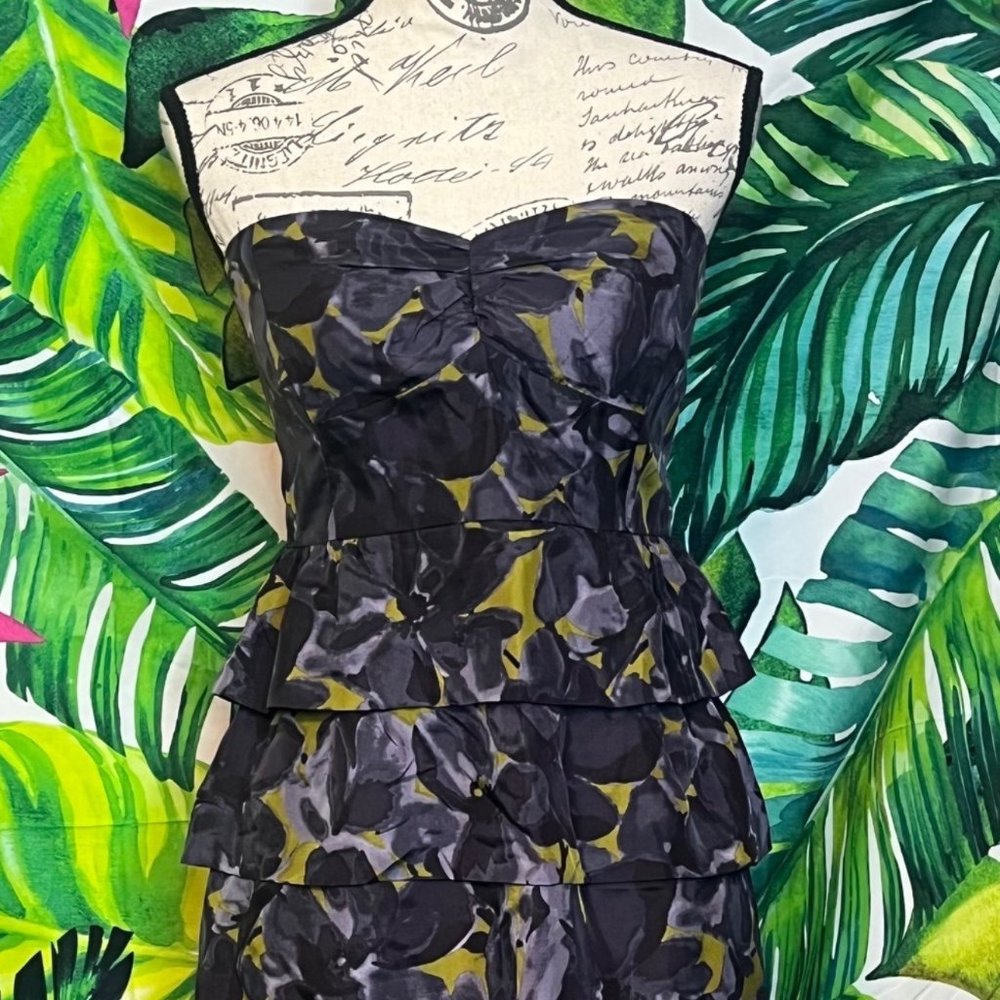 J. Crew Sz 6 Purple Sweetheart Neckline Strapless Built-Bra Floral Formal Dress
